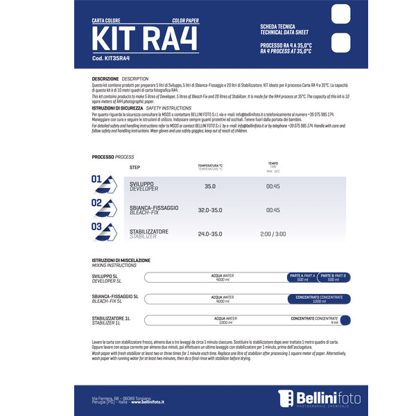 Bellini Kit Carta Colore RA4 35°C Bellini Kit Carta Colore RA4 35°C